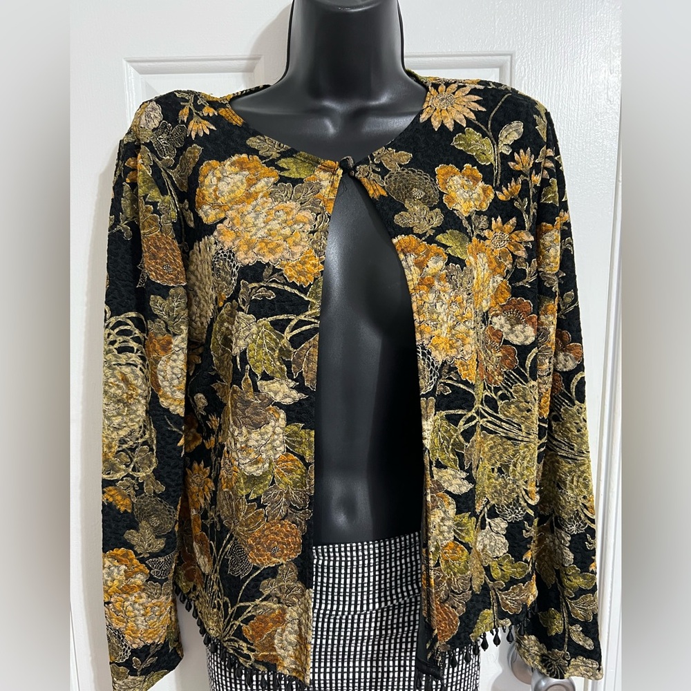 MSK Black and Gold Floral Cardigan
